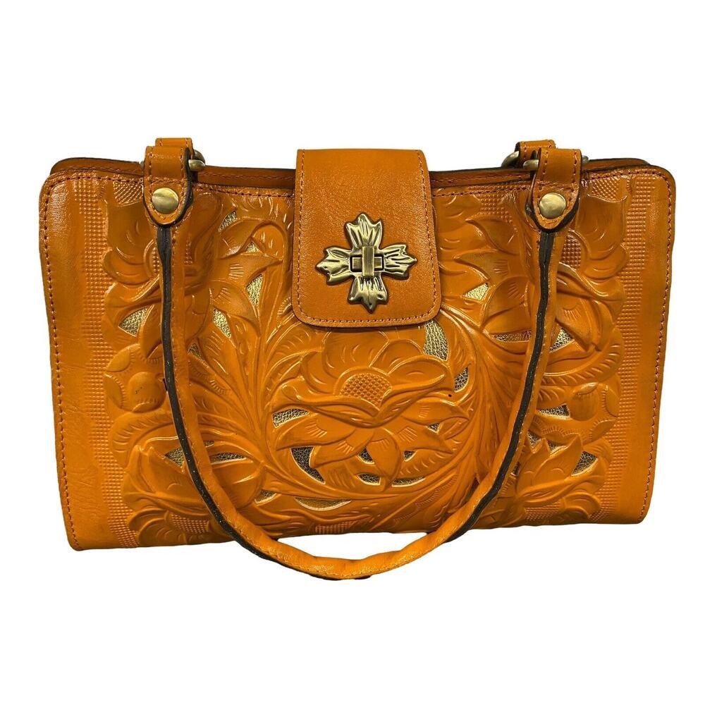 Patricia Nash Rosina Cut Out Tooled Leather Satchel Sun Yellow NEW